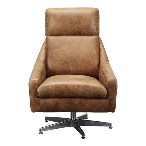 Moes Home Faris Leather Swivel Chair in Cappuccino