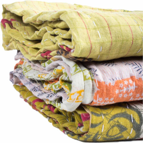 Moes Home Kantha Quilts Assorted Set Of Three in Multi