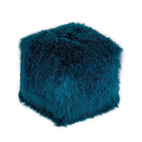 Moes Home Lamb Fur Pouf Blue In Blue