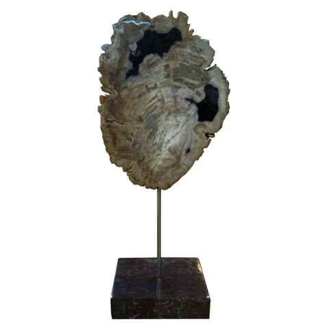 Moes Home Petrified Wood Sculpture on Black Marble Stand