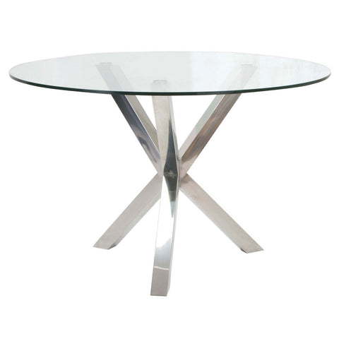 Moes Home Redondo Round Glass Dining Table w/ Stainless Steel Base