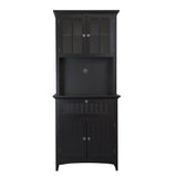 OS Home and Office Buffet and Hutch with Framed Glass Doors and Drawer in Black