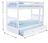 OS Home and Office Furniture Model 0210M-TRUND-R, Solid Pine Twin over Twin Bunk Bed with Roll out Twin Trundle Bed in Casual White
