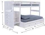 OS Home and Office Furniture Model 0214-TF-K3-KD, Solid Pine Mission Staircase Twin over Full Bunk Bed with Seven Drawers in Casual White