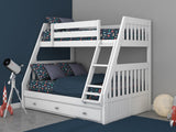 OS Home and Office Furniture Model 0218-K3-R-KD, Solid Pine Twin over Full Bunk Bed with Three Drawers in Casual White
