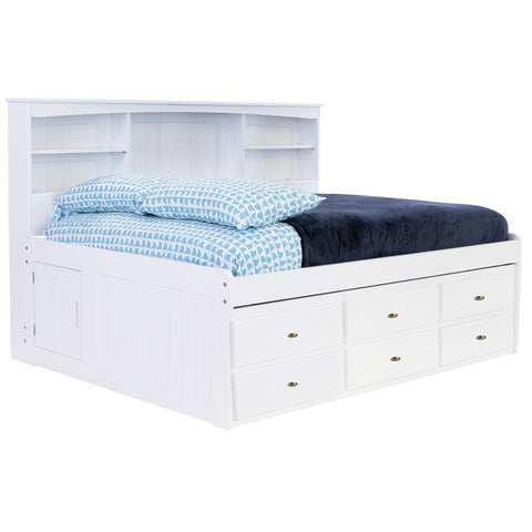 OS Home and Office Furniture Model 0223-K6-R-KD, Solid Pine Full Bookcase Daybed with Six Drawer Storage Unit in Casual White