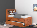 OS Home and Office Furniture Model 2120-K3-KD Solid Pine Twin Captains Bookcase Bed with Twin Trundle and 3 drawers in Warm Honey