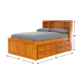 OS Home and Office Furniture Model 2121-K6-KD Solid Pine Full Captains Bookcase Bed with 6 drawers in Warm Honey