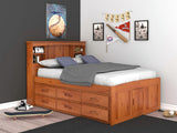 OS Home and Office Furniture Model 2121-K6-KD Solid Pine Full Captains Bookcase Bed with 6 drawers in Warm Honey