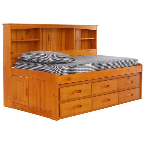 OS Home and Office Furniture Model 2122-K6-KD, Solid Pine Twin Daybed with Six Sturdy Drawers in Warm Honey