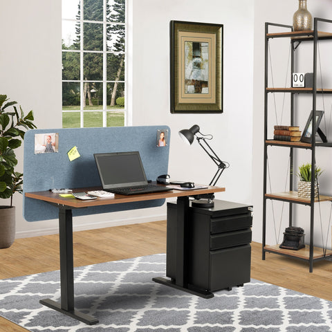 OS Home and Office Furniture Model 23003K Combination Adjustable Desk, Privacy Screen/Tackboard, and Three Drawer Mobile File