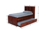 OS Home and Office Furniture Model 2820-K3-KD Solid Pine Twin Captains Bookcase Bed with Twin Trundle and 3 drawers in Rich Merlot