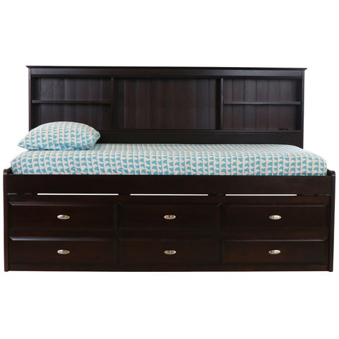 OS Home and Office Furniture Model 2922-K6-KD, Solid Pine Twin Daybed with Six Drawer Storage Unit in Dark Espresso