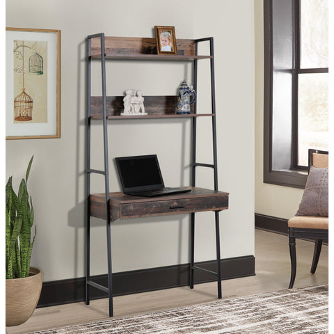 OS Home and Office Furniture Model 41106  Ladder Style Desk with Drawer and Two Shelves with Metal Uprights