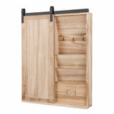 OS Home and Office Furniture Model 52001 Solid Wood Barn Door Style Wall Organizer with Corkboard and Letter and Key Storage in Distressed Natural Finish