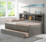 OS Home and Office Furniture Model 83223-3-KD, Solid Pine Full Daybed with Three Drawers and Twin Trundle in Charcoal Gray
