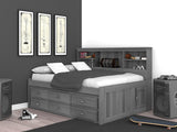 OS Home and Office Furniture Model 83223-6-KD, Solid Pine Full Daybed with Six Sturdy Drawers in Charcoal Gray