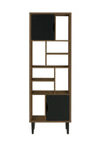 OS Home and Office Model 41302 Mid Century Modern Accent Bookcase with Two Doors and 10 Storage Areas on Wood Legs