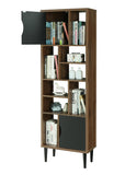 OS Home and Office Model 41302 Mid Century Modern Accent Bookcase with Two Doors and 10 Storage Areas on Wood Legs
