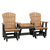 OS Home and Office Model 515CBK-K Double Glider with Center Table in Cedar with a Black Base