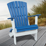OS Home and Office Model 519BW Fan Back Folding Adirondack Chair Made in the USA- Blue on White Base