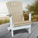 OS Home and Office Model 519WWWT Fan Back Folding Adirondack Chair in Weatherwood with a White Base