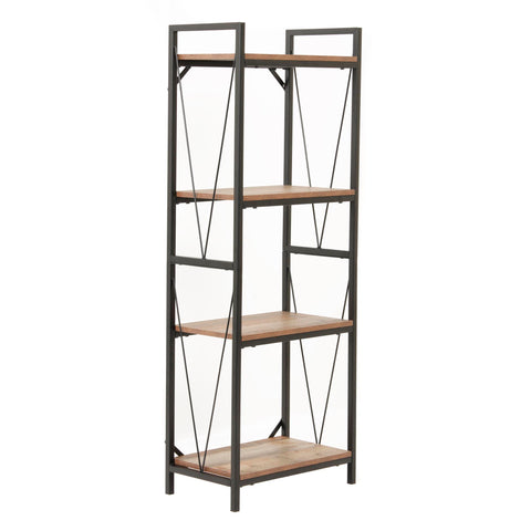 OS Home and Office Mountain Ridge Model 41411 Four Shelf Bookcase with Black Metal Uprights and Rustic Reclaimed Barnwood Laminate