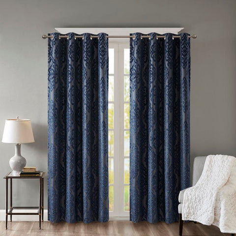 Olliix Mirage Knitted Jacquard Damask Total Blackout Grommet Top Curtain Panel 50x84"