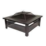 Outdoor Leisure Products 30 inch Square Steel Fire Pit with Checkerboard Mesh Walls and Oil Rubbed Bronze Finish