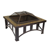 Outdoor Leisure Products 30 inch Square Steel Fire Pit with Decorative Slate Hearth and Oil Rubbed Bronze Finish