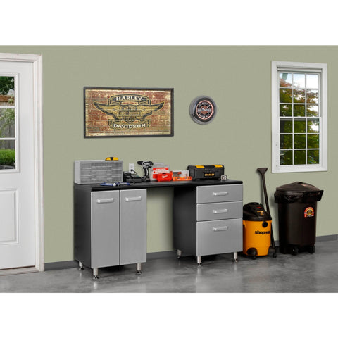 Tuff-Stor Model 24208K 71 inch wide Work Bench with Three Sturdy Drawers and Two Door Storage Cabinet