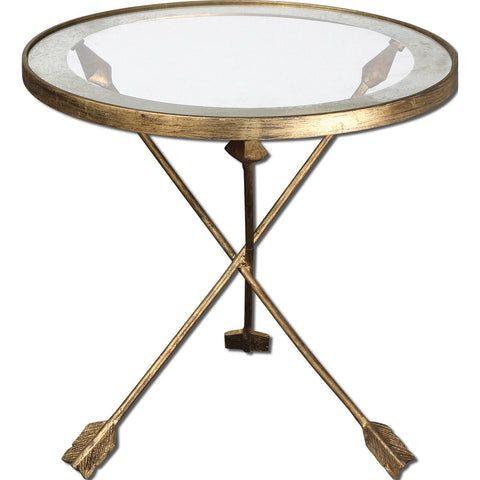 Uttermost Aero Round Glass Accent Table w/ Antiqued Gold Leaf