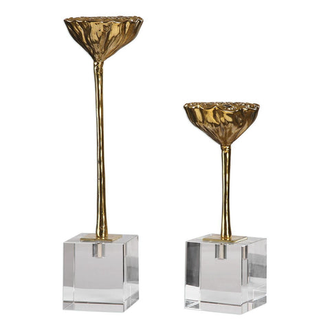 Uttermost American Lotus Pod Gold Sculptures - Set of 2