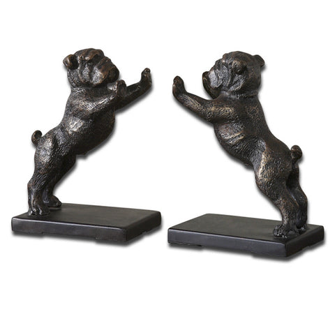 Uttermost Bulldogs 2 Iron Bookends in Distressed Golden Bronze