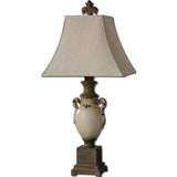 Uttermost Francavilla Ivory Table Lamp w/ Bell Shade in Khaki Linen