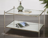 Uttermost Gannon Glass Top Coffee Table w/ Iron Frame & Mirrored Shelf