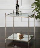 Uttermost Gannon Glass Top End Table w/ Iron Frame & Mirrored Shelf