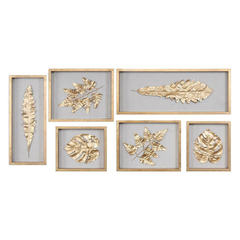 Uttermost Golden Leaves Shadow Box - Set of 6