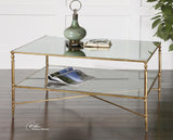 Uttermost Henzler Mirror Top Coffee Table w/ Iron Frame & Glass Shelf