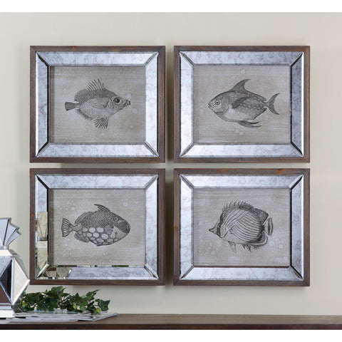 Uttermost Mirrored Fish Framed Art Set Of 4