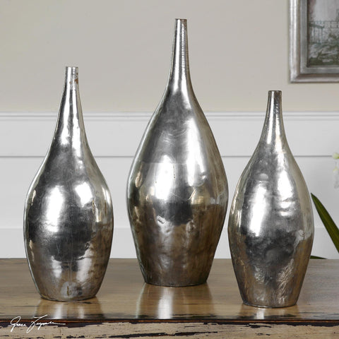 Uttermost Rajata Silver Vases Set Of 3