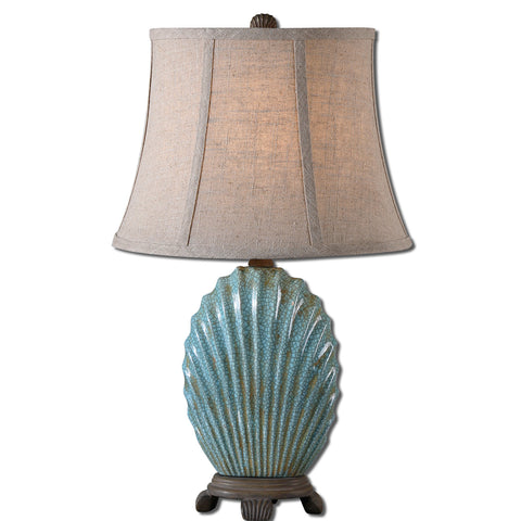 Uttermost Seashell Table Lamp w/ Oval Bell Shade in Khaki Linen