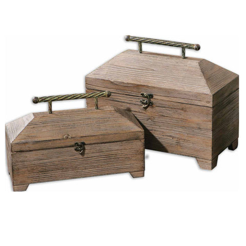 Uttermost Tadao 2 Wood Boxes w/ Metal Accents