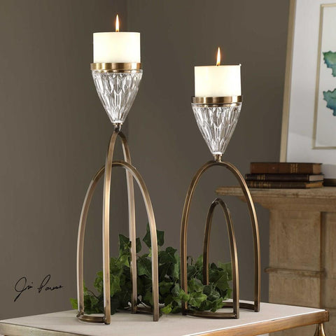 Uttermost Uttermost Carma Bronze And Crystal Candleholders, Set of 2