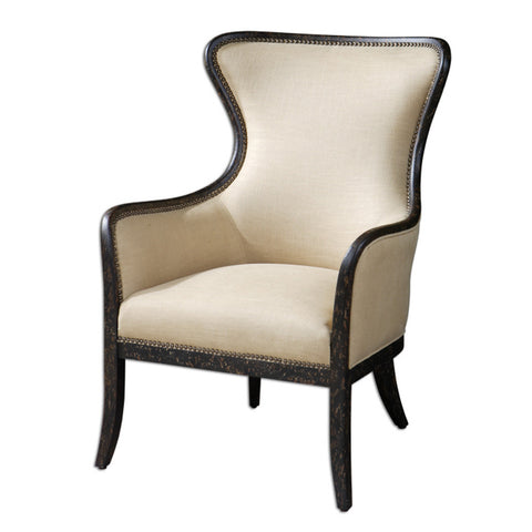 Uttermost Zander Wing Chair in Light Tan Linen