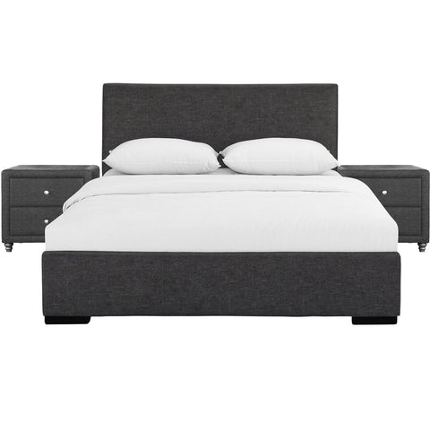 Camden Isle Hindes Upholstered Platform Bed, Gray with Nightstand(s)