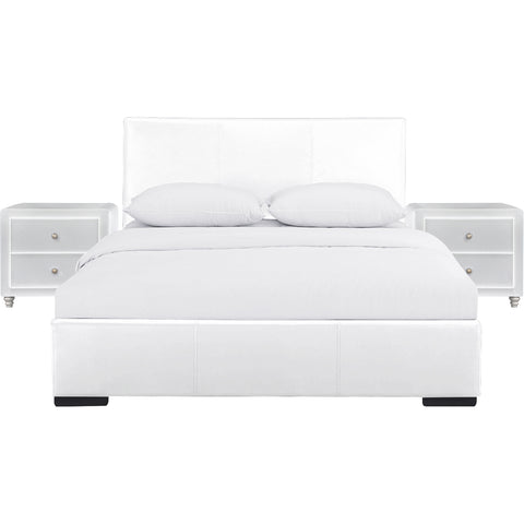 Camden Isle Hindes Upholstered Platform Bed, White with Nightstand(s)