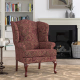 Comfort Pointe Paisley Cranberry Wing Back Chair in Cherry