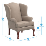 Comfort Pointe Erin Beige Wing Back Chair in Cherry