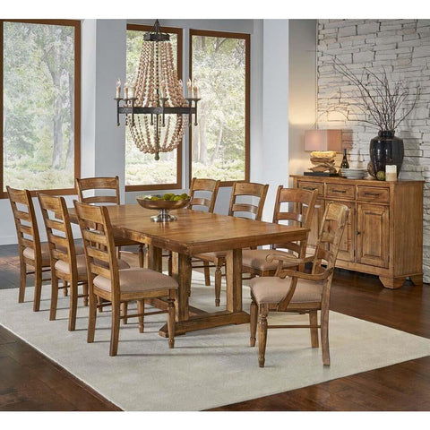 A-America Bennett 10 Piece Trestle Dining Room Set w/Upholstered Chairs in Smoky Quartz